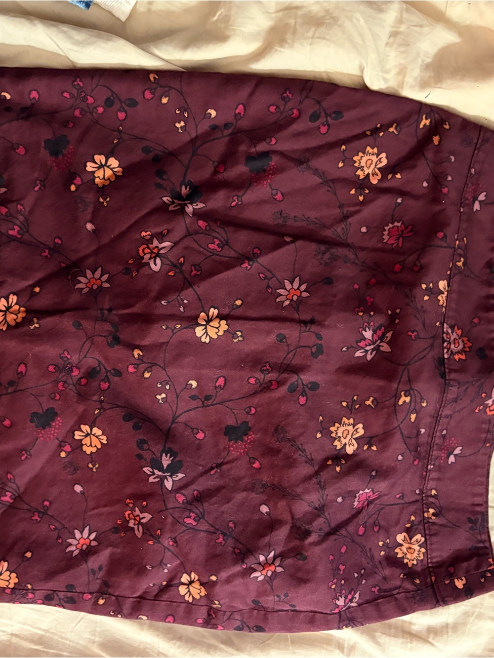 LOFT Burgundy Pencil Skirt with Floral Print